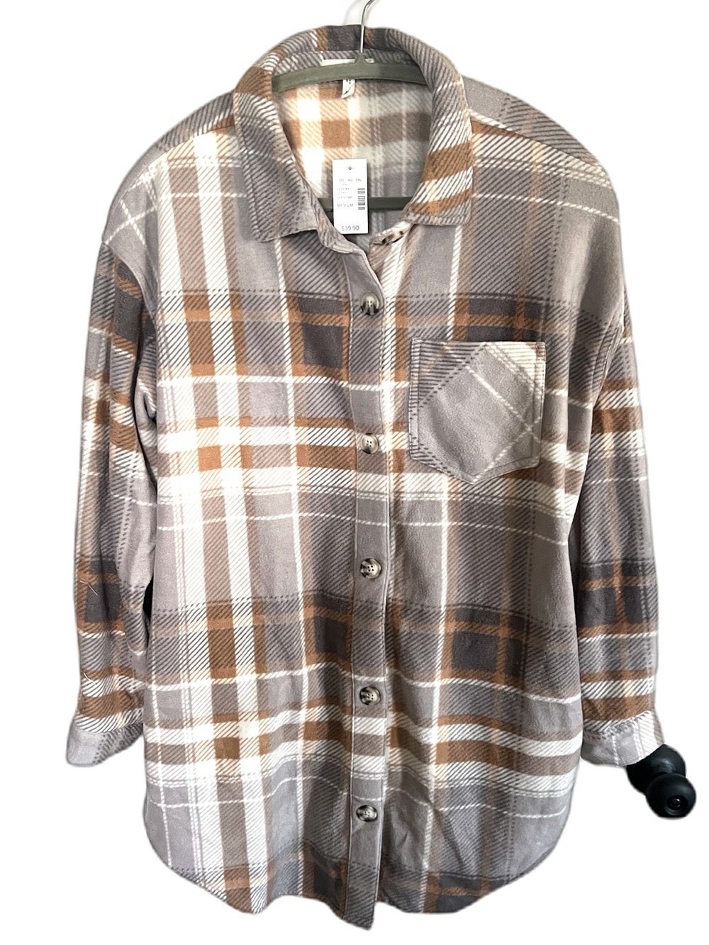 Maurices Fall Taupe Gray Plaid Flannel Button Down Shirt Harvest Autumn Style - Picture 1 of 6